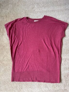 LOFT Outlet Cap Sleeve Slub Knit Top in Deep Raspberry